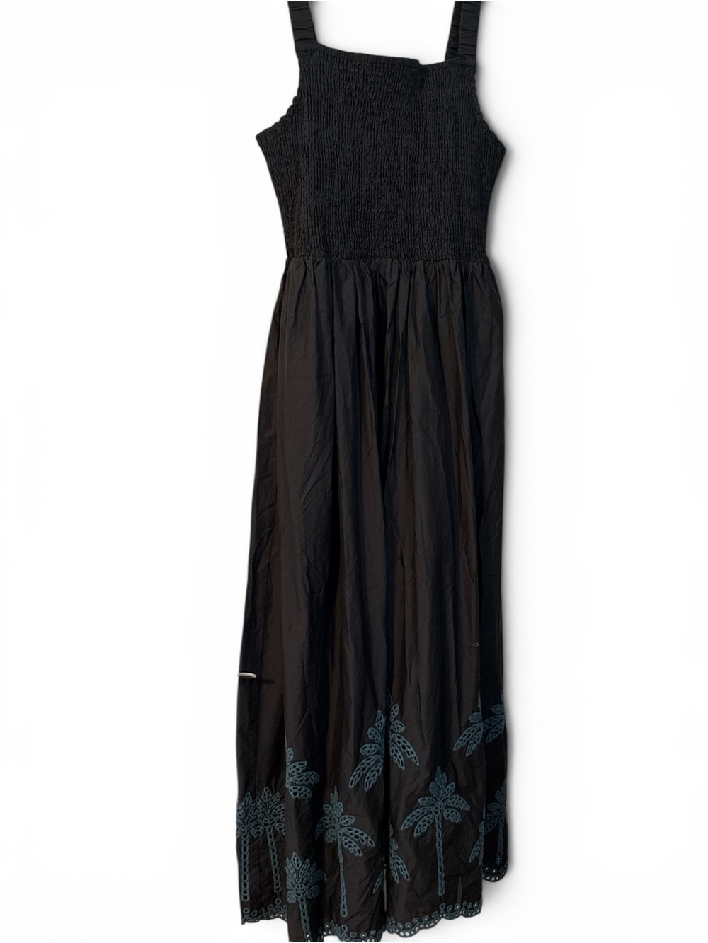 NWT Selene Eyelet Maxi Dress – Black Mediterranean Palm Embroidery – Size Medium